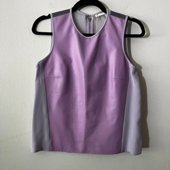 Jonathan Simkhai Tops - Jonathan Simkhai Leather and Silk Crew‎ Neck Sleeveless Blouse Purple size small